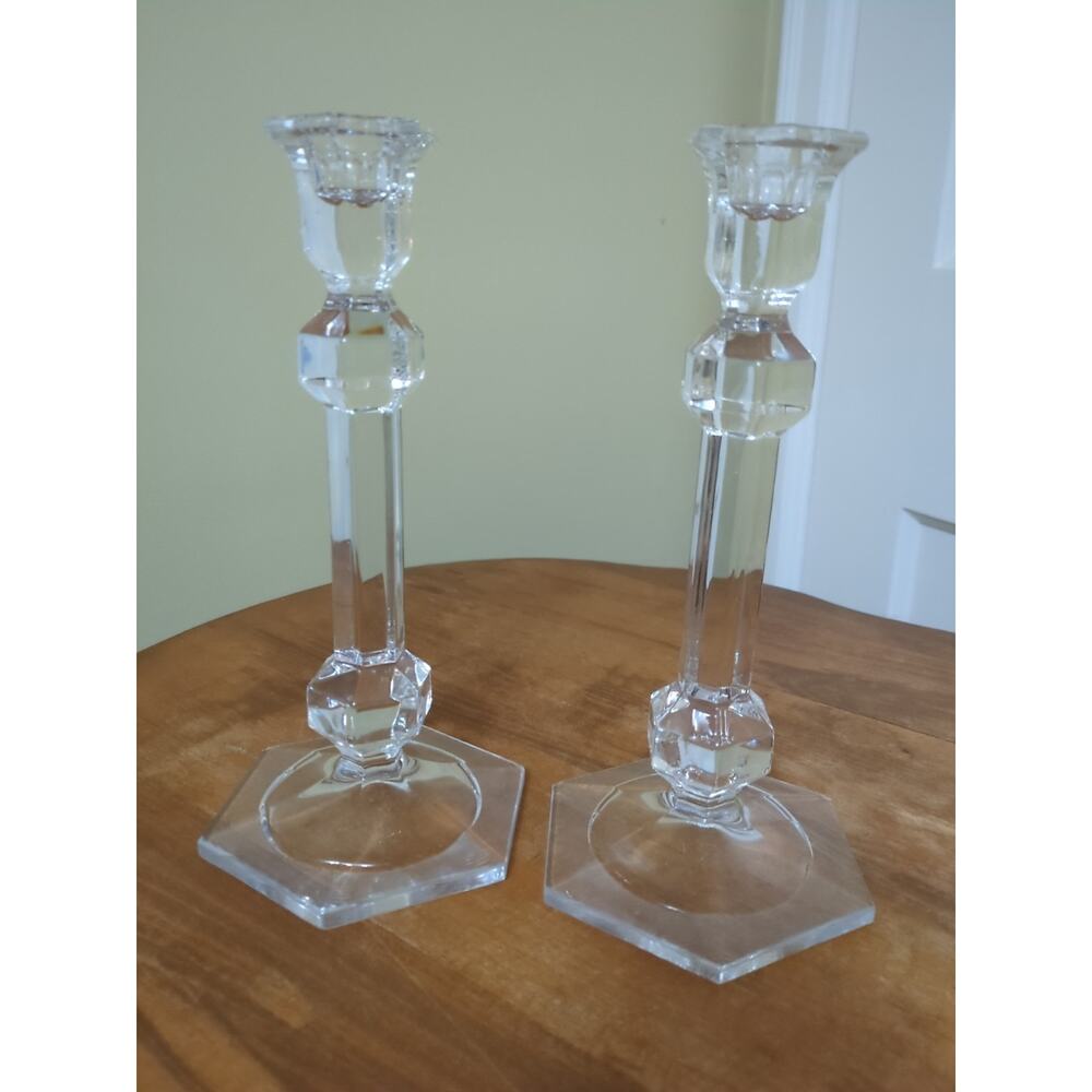 Val St Lambert Crystal Candlesticks
